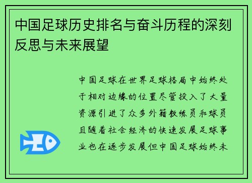 中国足球历史排名与奋斗历程的深刻反思与未来展望