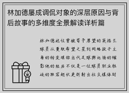 林加德屡成调侃对象的深层原因与背后故事的多维度全景解读详析篇